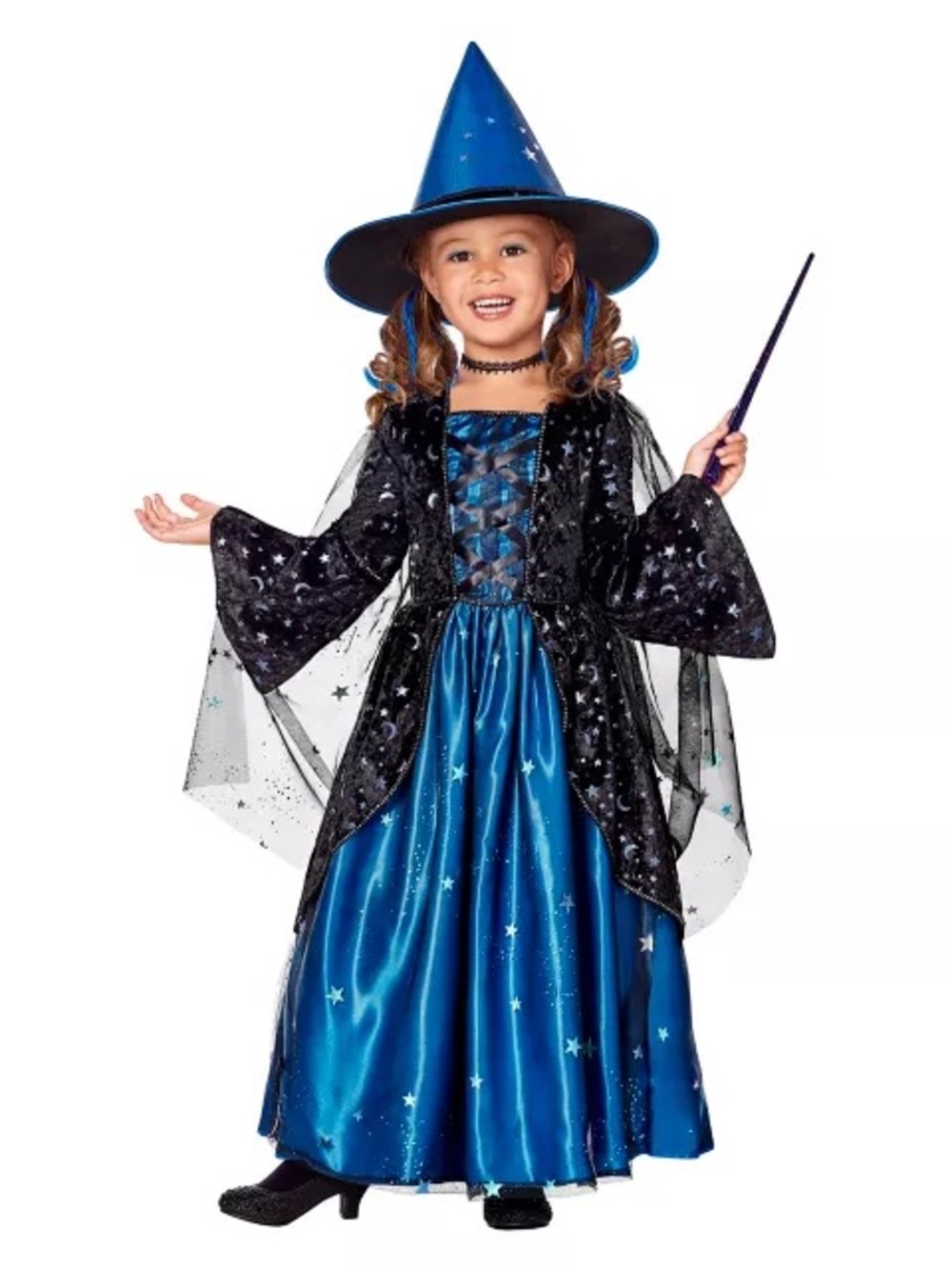 Kids Blue Starry Witch Costume Dress with Hat